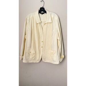 Jones NY Linen Button Down Pleated Front Jacket Pastel Yellow Soft Girl Size 18
